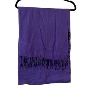 Frangi large 50/50 silk & wool solid purple scarf / wrap with fringe